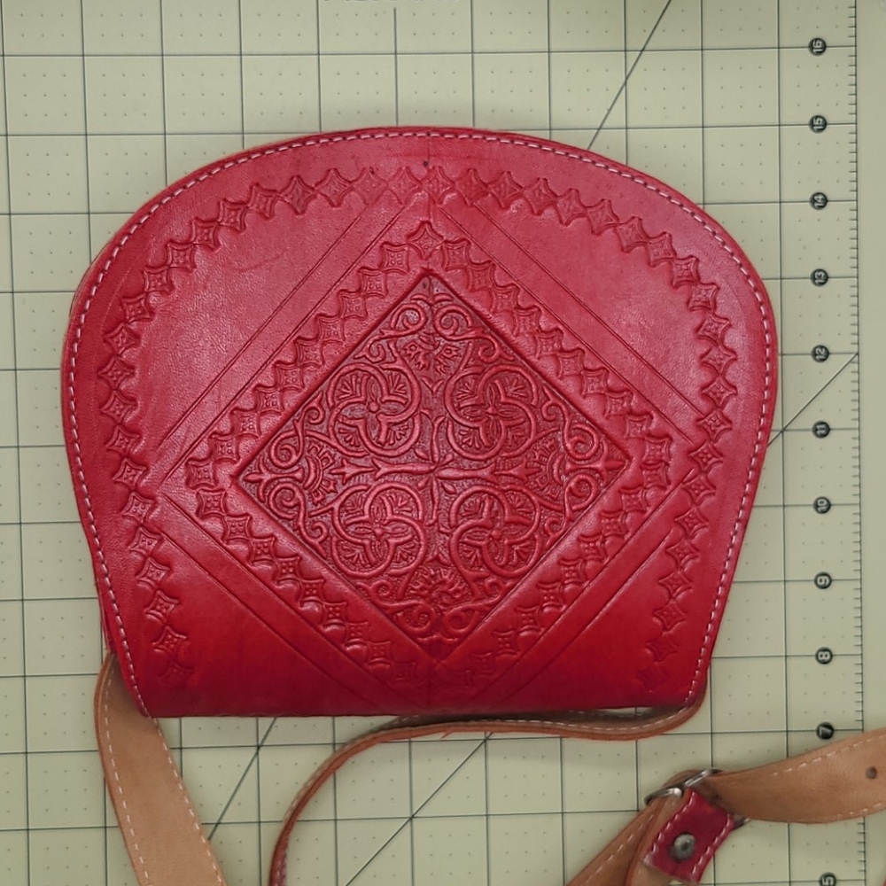 RED real LEATHER Crossbody Purse Shoulder Bag - Picture 12 of 16